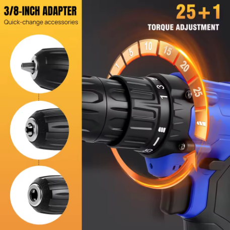 21V Cordless Drill Driver Kit — 29-Piece Set with LED Light & 25+1 Torque Control