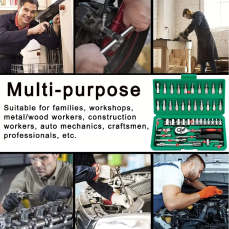 46-Piece Mechanics Tool Set — Metric & Imperial Sockets with Ratchet Wrench