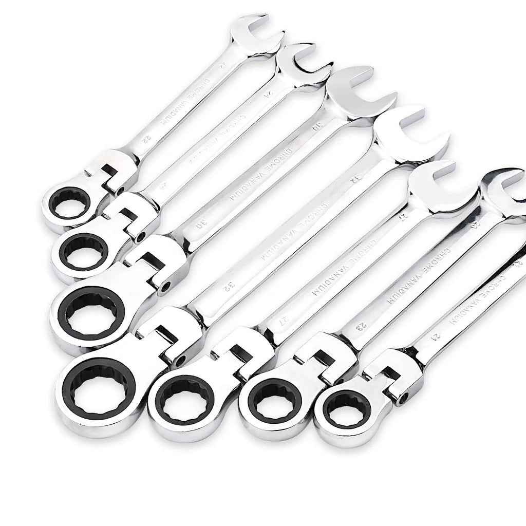 72-Tooth Ratchet Spanner — Flexible Head Wrench, 6–27mm Mirror Finish