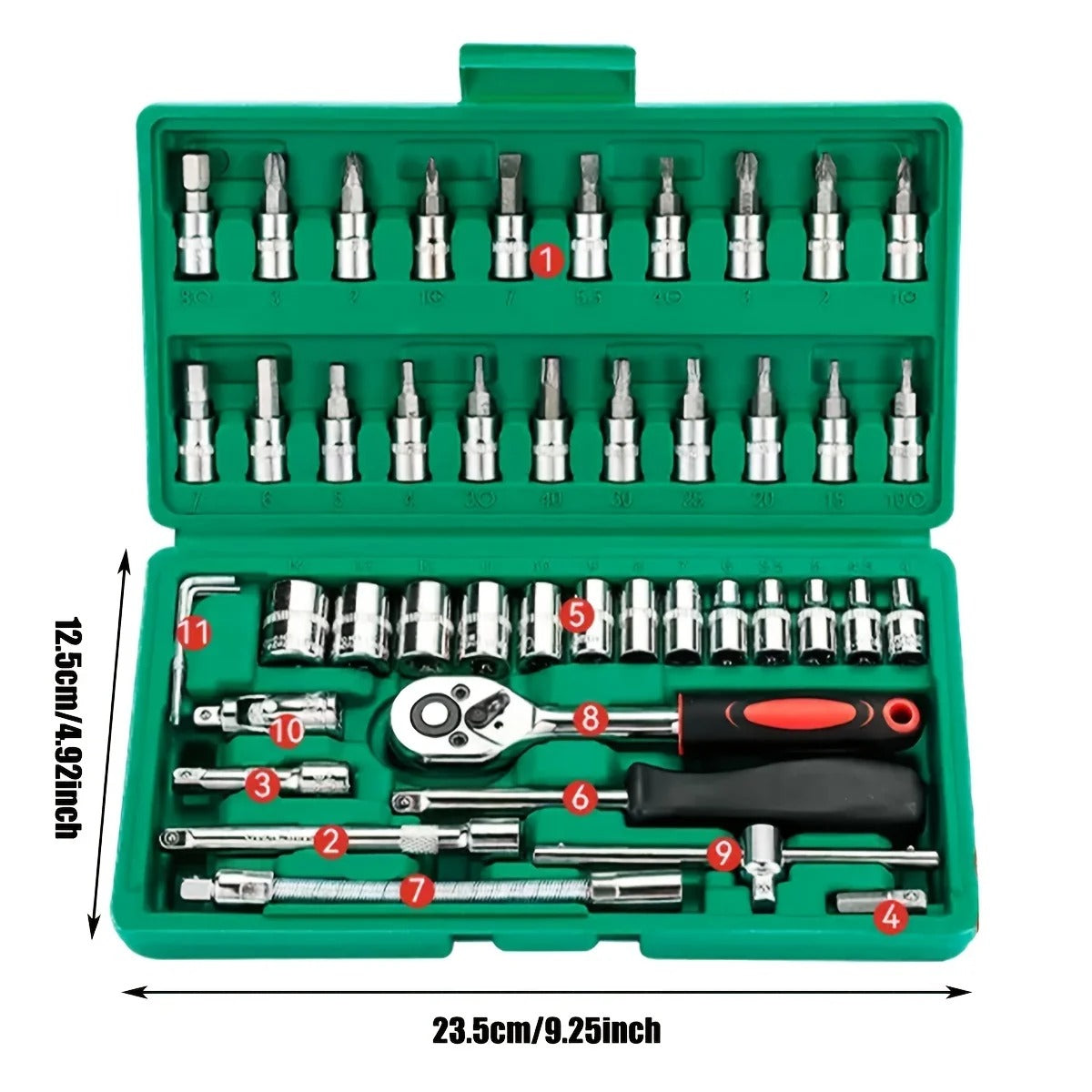 Pro 46-Piece Ratchet Socket Set — Heavy-Duty Metric & Hex Tool Kit